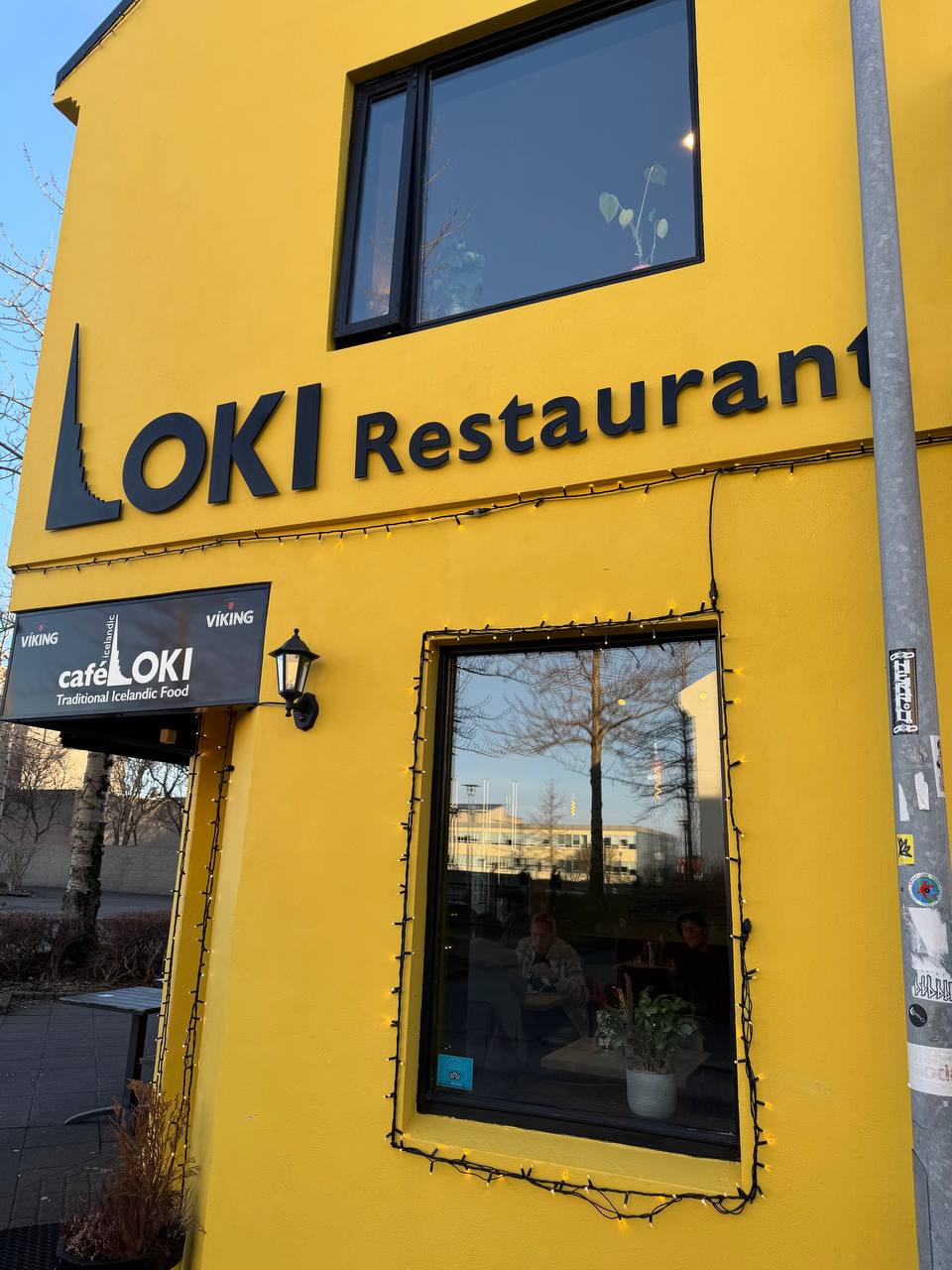 Café Loki restaurant exterior with signage and cozy atmosphere during a Reykjavik Food Tours experience with our agency