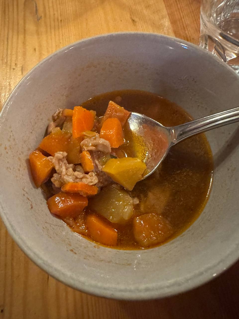 Classic Icelandic lamb soup kjötsúpa with rich broth and vegetables tasted on a Reykjavik Food Tours food tour with our agency